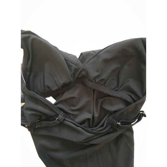 4 Chaps Women's Black Bathing Swim Suit Top New V-Neck Ruffle Adjustable Strap - Picture 8 of 8